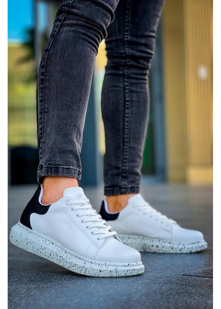 KB-X500  Kuback Beyaz Siyah  Yüksek Taban Bağcıklı Günlük Erkek Ayakkabı