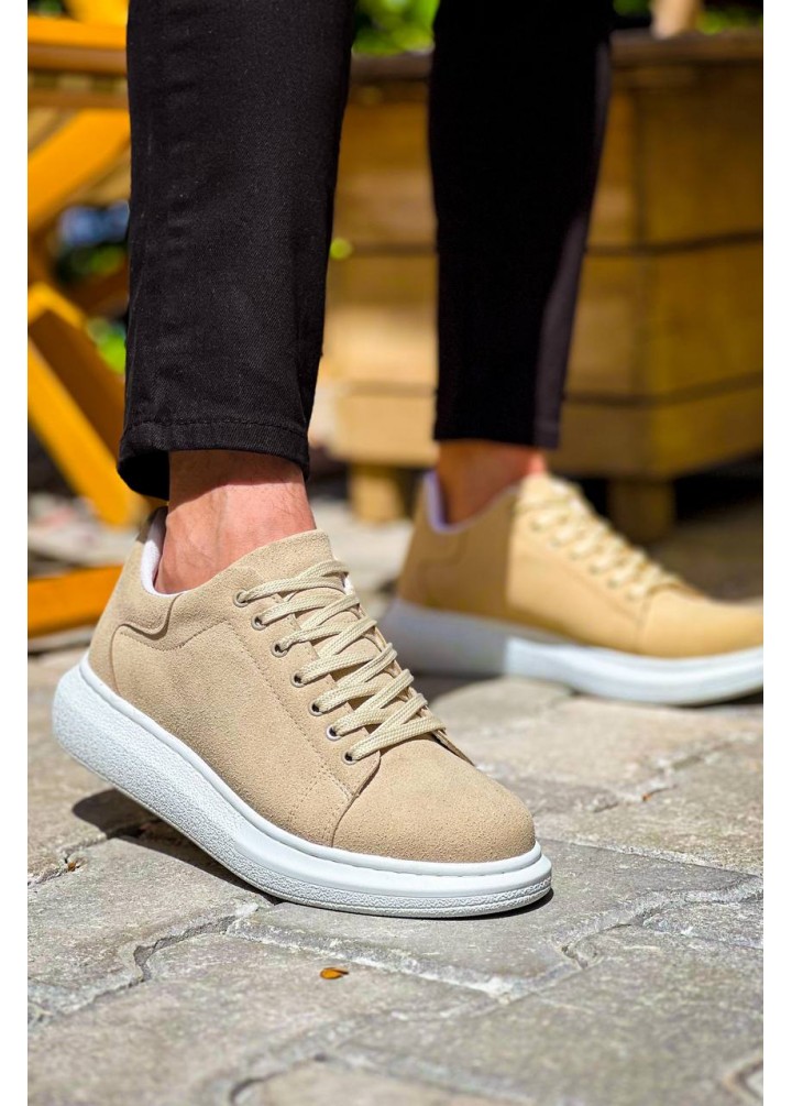 KB-110  Kuback Bej Triko Yüksek Taban Bağcıklı Günlük Erkek Ayakkabı