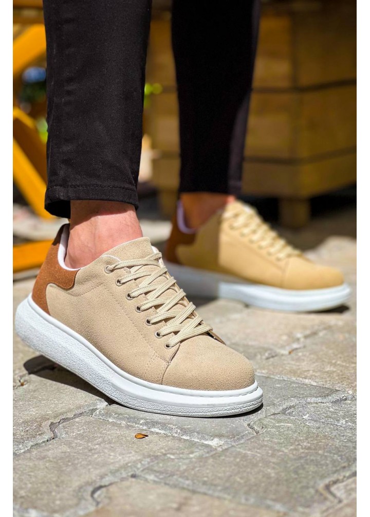 KB-X500  Kuback Bej Taba Süet Yüksek Taban Bağcıklı Günlük Erkek Ayakkabı