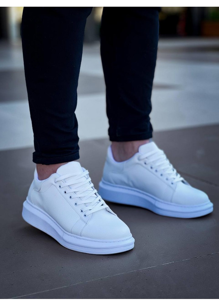 KB-122  Kuback Beyaz Cilt Yüksek Taban Bağcıklı Günlük Erkek Ayakkabı