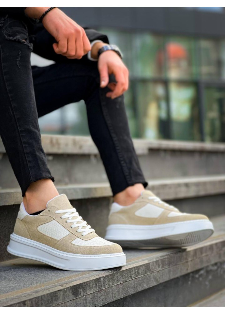 KB-X8 Kuback Bej Keten Süet Yüksek Taban Günlük Spor Ayakkabı