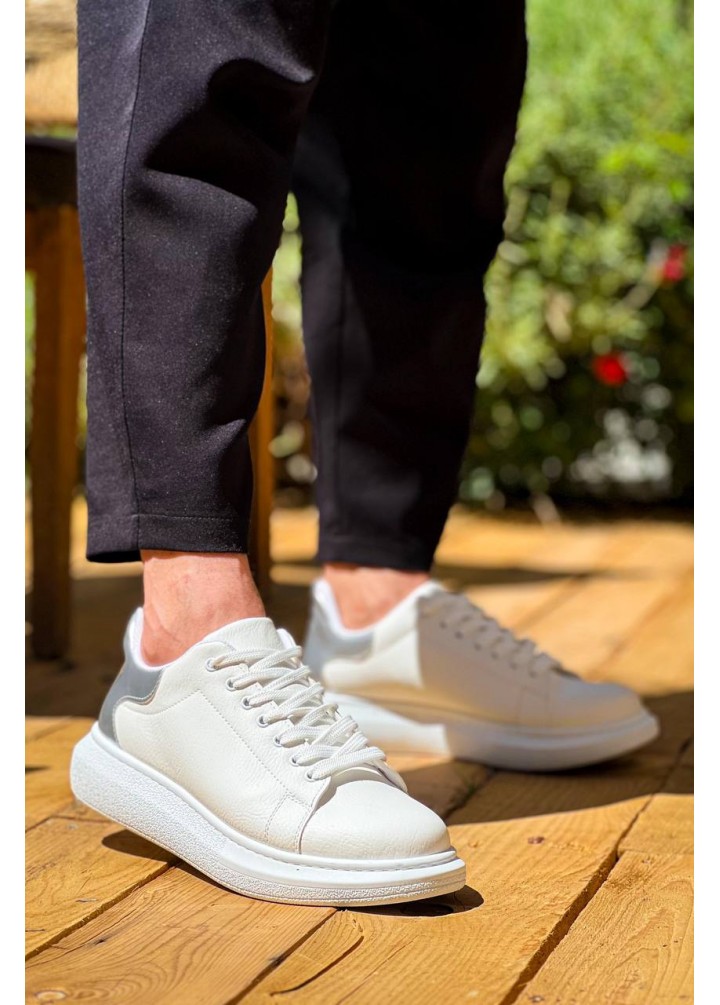 KB-X500  Kuback Beyaz Gümüş Yüksek Taban Bağcıklı Günlük Erkek Ayakkabı
