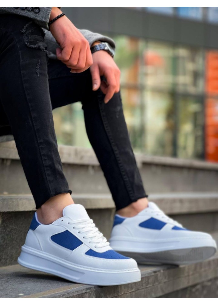 KB-X8 Kuback Beyaz Cilt Mavi Süet Detaylı Beyaz Yüksek Taban Günlük Spor Ayakkabı