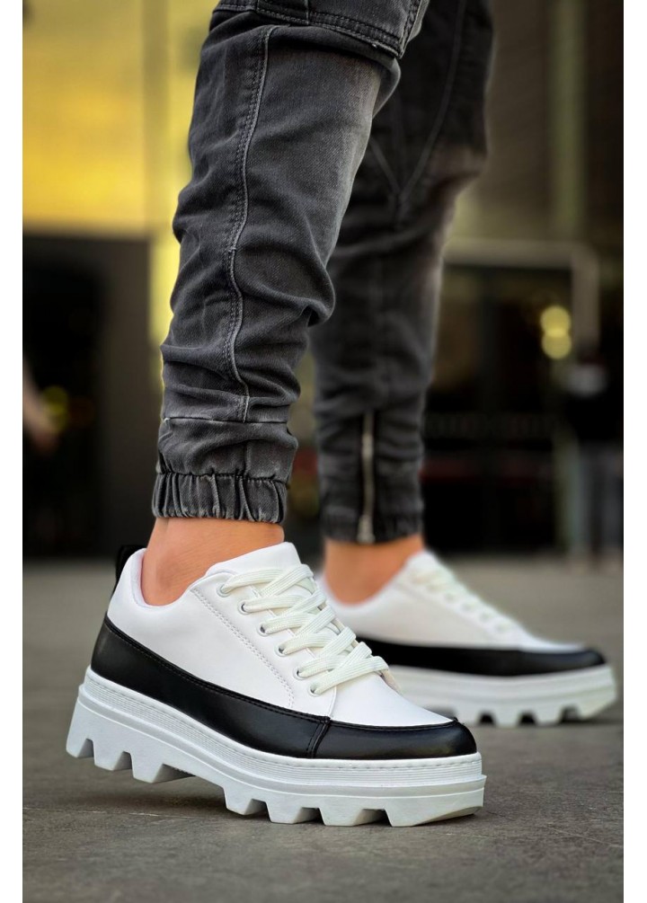 KB-X8 Kuback Beyaz Cilt Sarı Süet Detaylı Beyaz Yüksek Taban Günlük Spor Ayakkabı