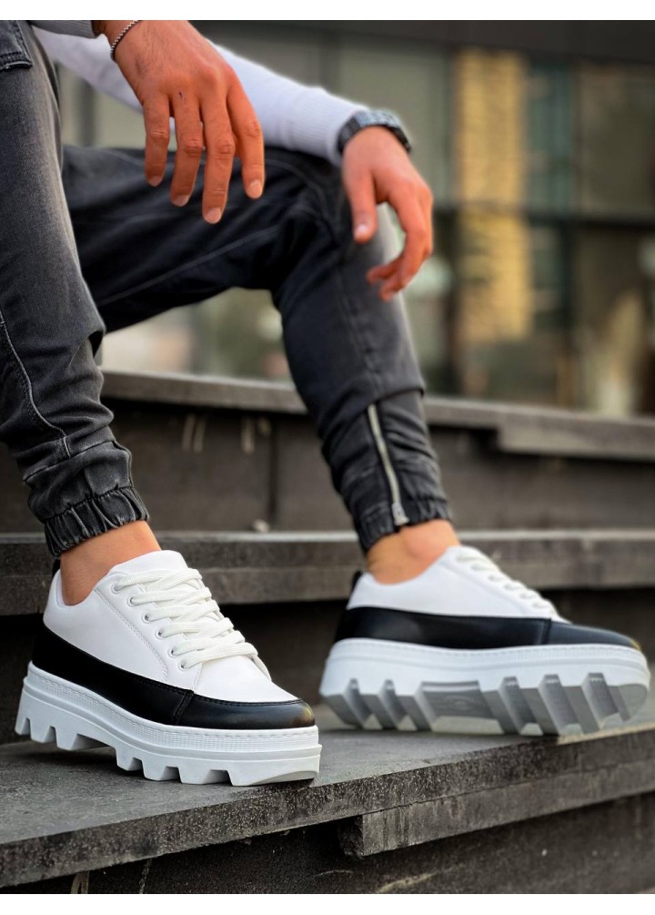 KB-056 Kuback Beyaz Siyah Detaylı Beyaz Yüksek Taban Günlük Spor Ayakkabı