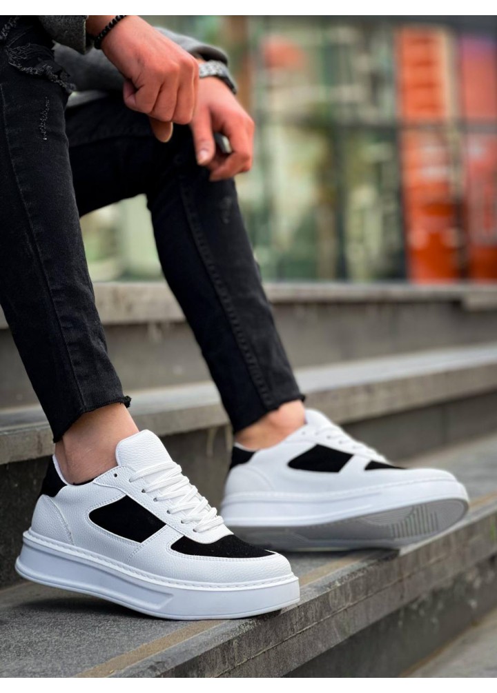 KB-X8 Kuback Beyaz Siyah Cilt Yüksek Taban Günlük Spor Ayakkabı