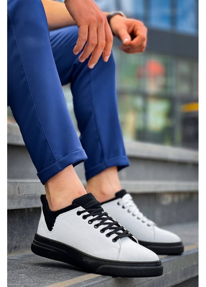 KB-X204 Kuback Beyaz Siyah Keten Siyah Yüksek Taban Günlük Erkek Spor Ayakkabı