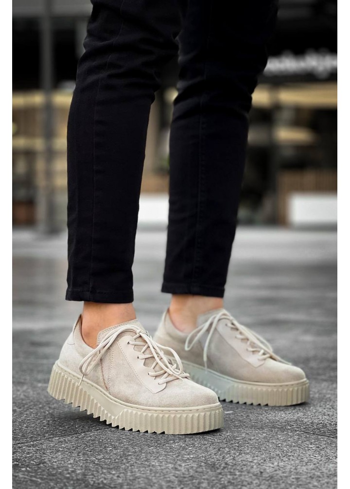 KB-X502  Kuback Bej Süet Yüksek Bej Taban Bağcık Detaylı Lastikli Günlük Erkek Ayakkabı