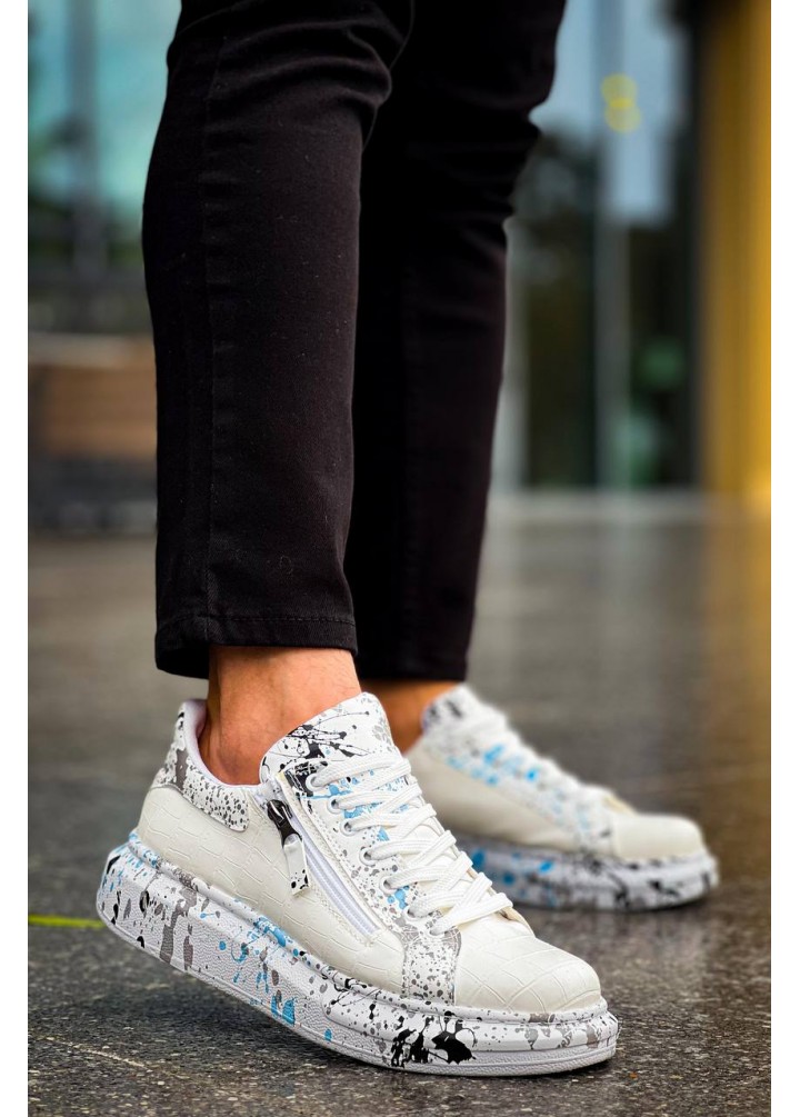 KB-02  Kuback  Bağcıklı Crocodile Beyaz Mavi Günlük Erkek Ayakkabı