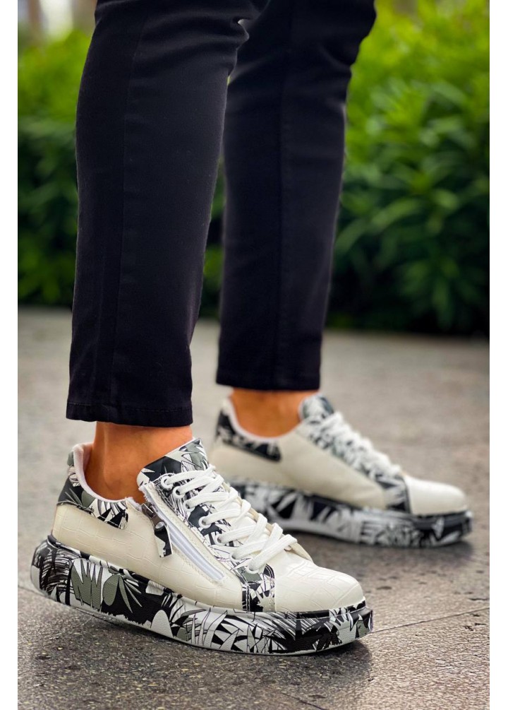 KB-02  Kuback Bağcıklı Crocodile Beyaz Siyah Günlük Erkek Ayakkabı