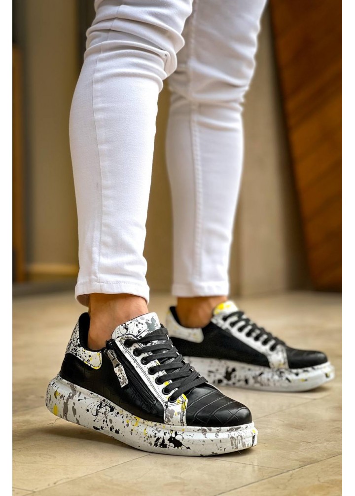 KB-02  Kuback Bağcıklı Crocodile Siyah Sarı Günlük Erkek Ayakkabı