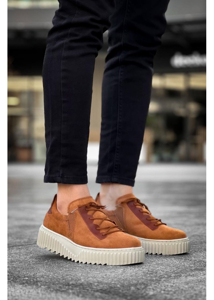 KB-X502  Kuback Taba Süet Yüksek Bej Taban Bağcık Detaylı Lastikli Günlük Erkek Ayakkabı