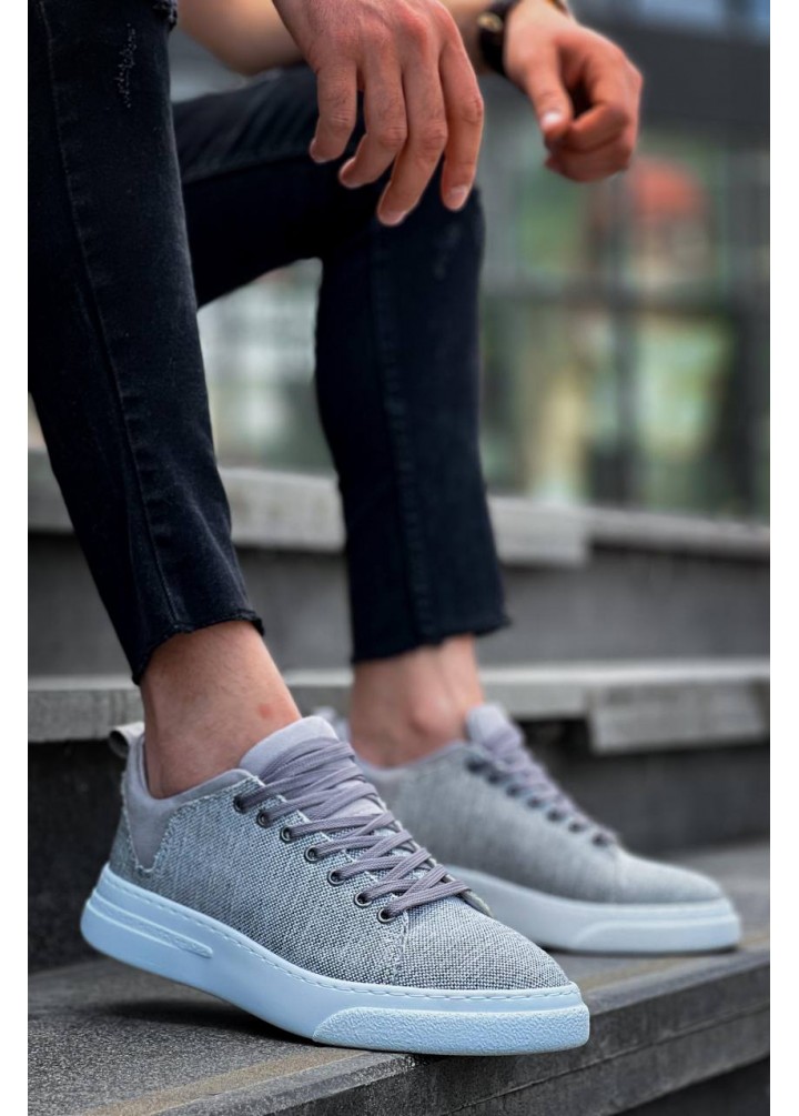 KB-X204 Kuback Gri Keten Beyaz Yüksek Taban Günlük Erkek Spor Ayakkabı