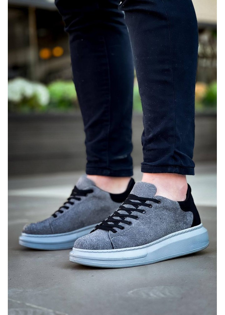 KB-X500  Kuback Gri Siyah Süet Yüksek Taban Bağcıklı Günlük Erkek Ayakkabı