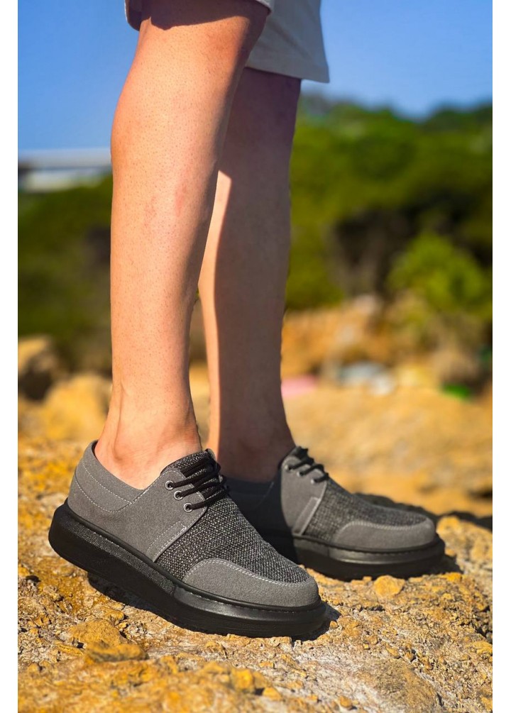 KB-042  Kuback Bağcıklı Gri Siyah Taban Günlük Erkek Ayakkabı