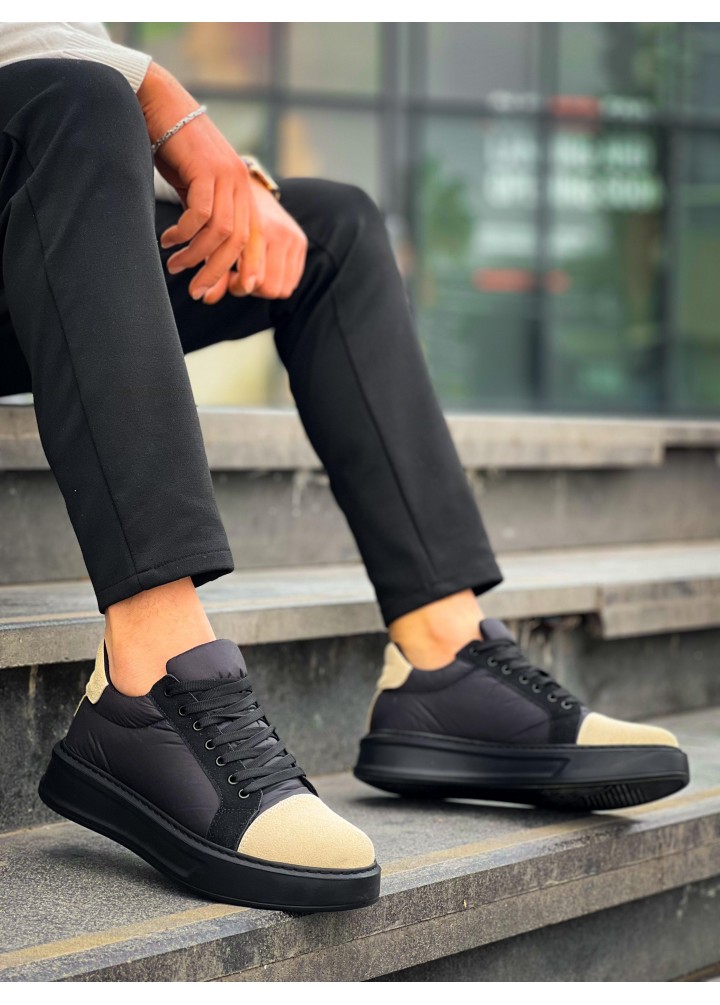 KB-X46 Kuback Siyah Bej Yüksek Siyah Taban Günlük Spor Ayakkabı