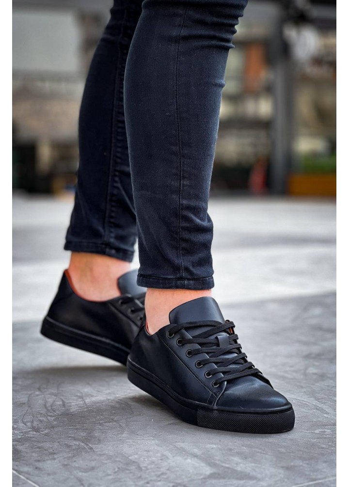 KB-122  Kuback Siyah Cilt Siyah Yüksek Taban Bağcıklı Günlük Erkek Ayakkabı