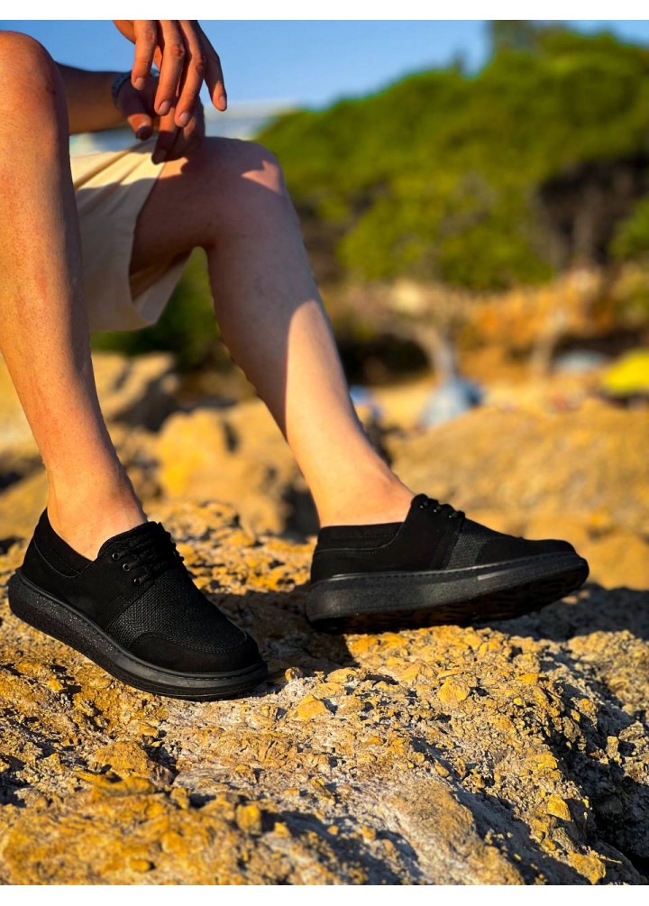 KB-042  Kuback Bağcıklı  Siyah Deri Tozu Siyah Taban Günlük Erkek Ayakkabı