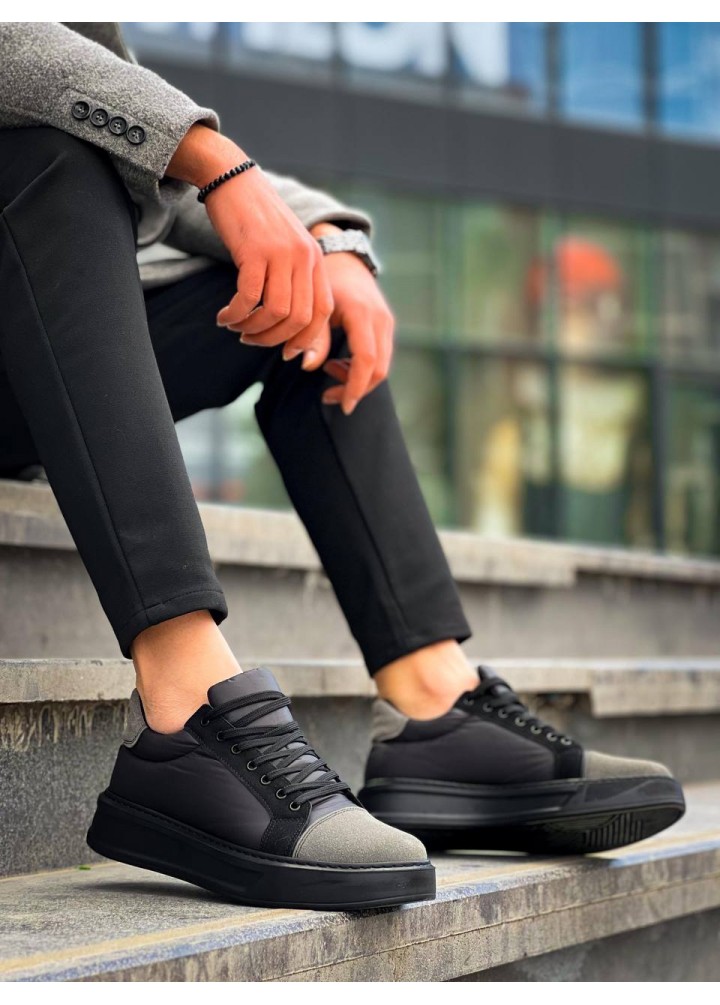 KB-X46 Kuback Siyah Gri Yüksek Siyah Taban Günlük Spor Ayakkabı