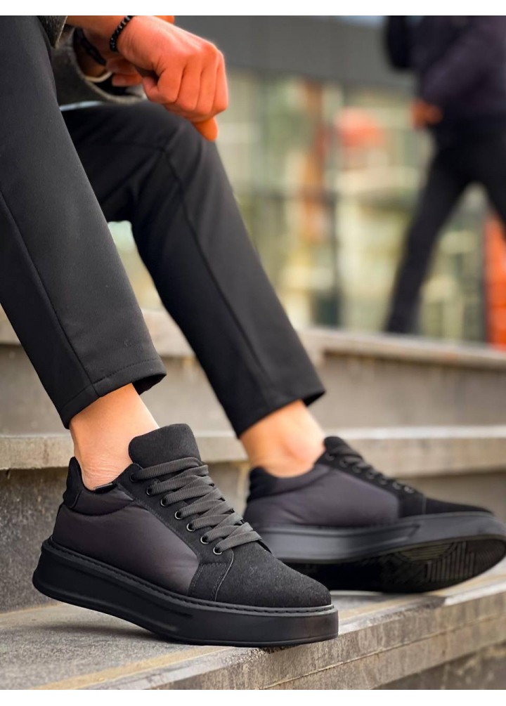 KB-046 Kuback Siyah Paraşüt Siyah Yüksek Taban Günlük Spor Ayakkabı