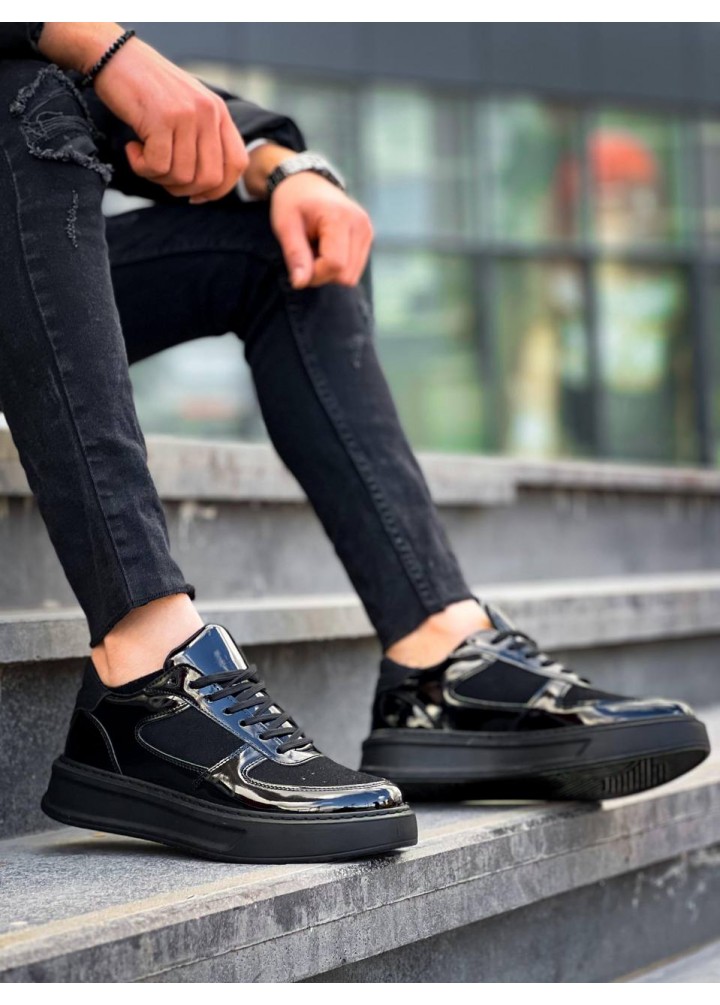 KB-X8 Kuback Siyah Rugan Yüksek Siyah Taban Günlük Spor Ayakkabı