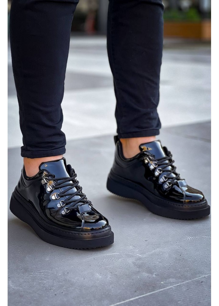 KB-X4  Kuback Siyah Rugan Siyah Yüksek Taban Bağcıklı Günlük Erkek Ayakkabı