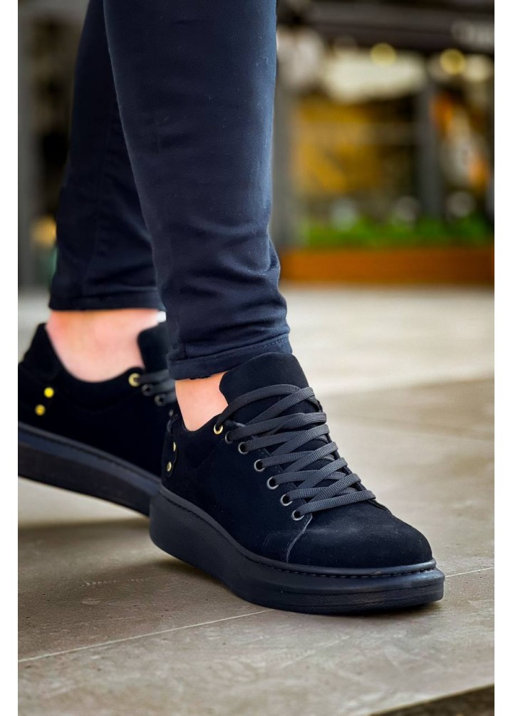 KB-122   Kuback Siyah Süet Siyah Yüksek Taban Bağcıklı Günlük Erkek Ayakkabı