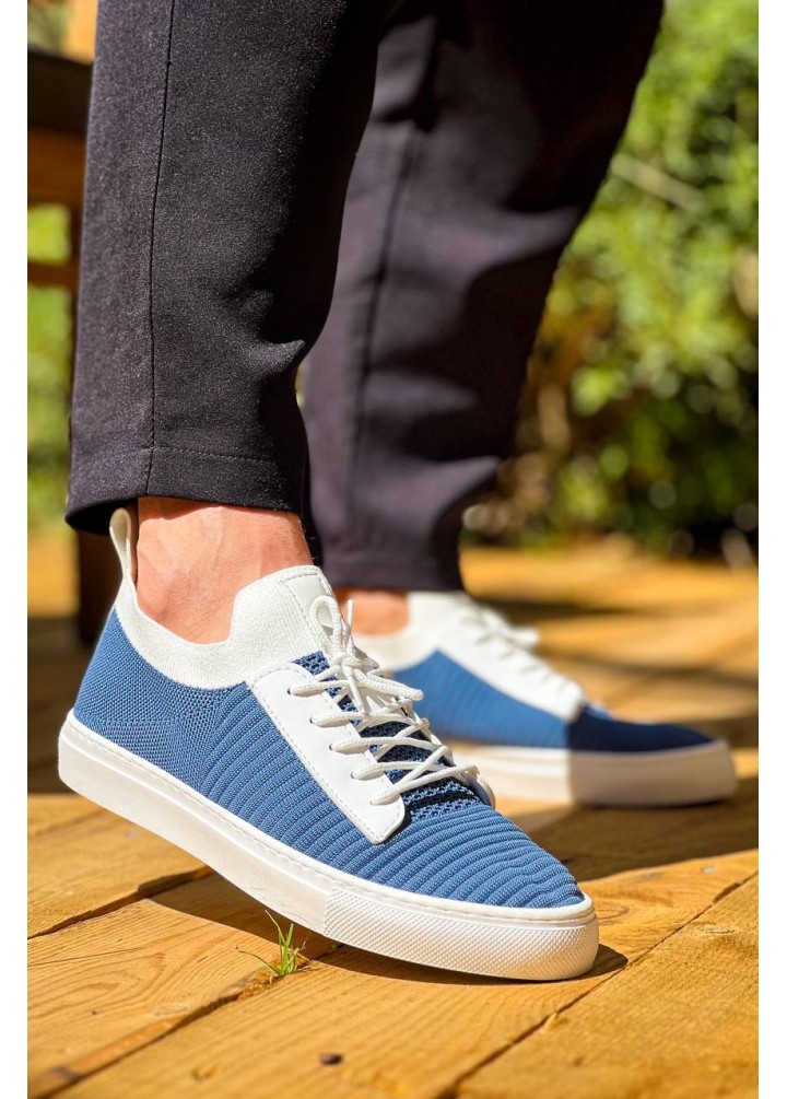 KB-110  Kuback Mavi Triko Yüksek Taban Bağcıklı Günlük Erkek Ayakkabı