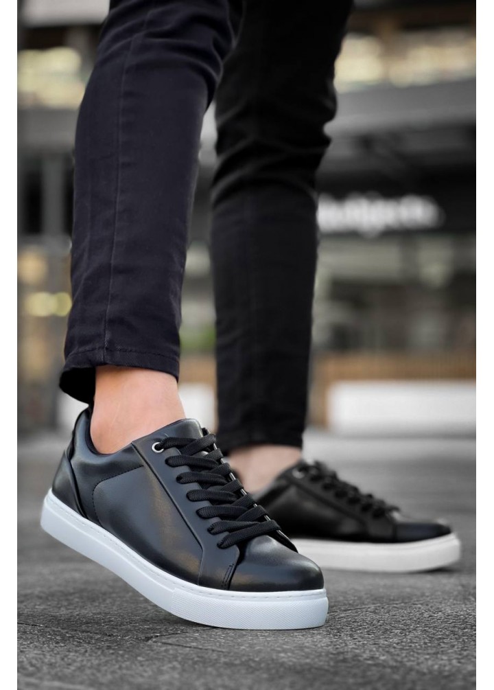 KB-BX1  Kuback Siyah Cilt Yüksek Beyaz Taban Günlük Erkek Ayakkabı