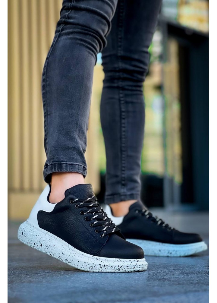 KB-X500  Kuback Siyah Beyaz Yüksek Taban Bağcıklı Günlük Erkek Ayakkabı