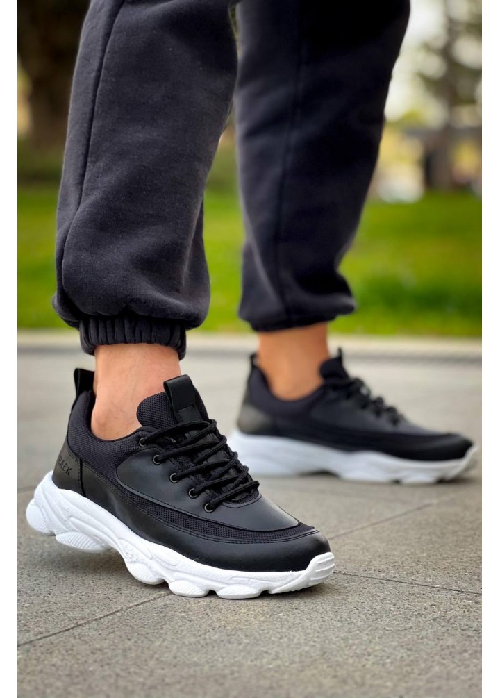 KB-707  Kuback Siyah Cilt Yüksek Taban Bağcıklı Günlük Erkek Ayakkabı