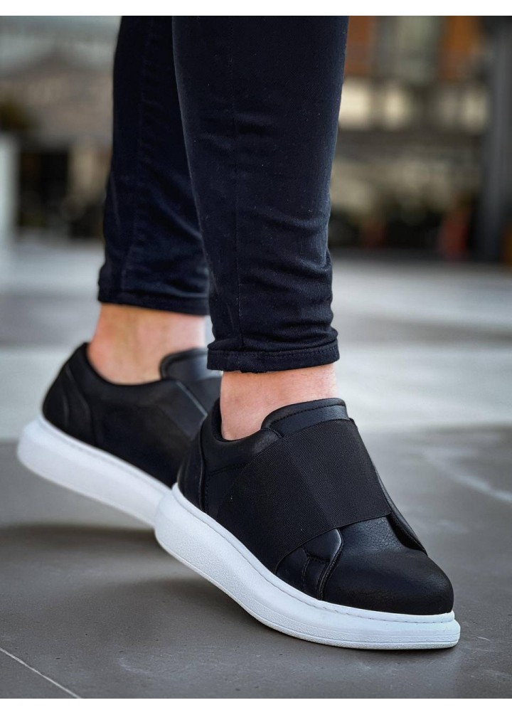 KB-X4  Kuback Siyah Cilt Yüksek Taban Bağcıklı Günlük Erkek Ayakkabı