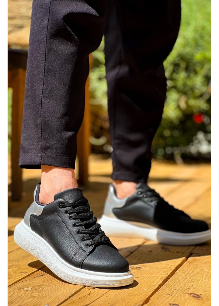 KB-X500  Kuback  Siyah Gümüş Yüksek Taban Bağcıklı Günlük Erkek Ayakkabı