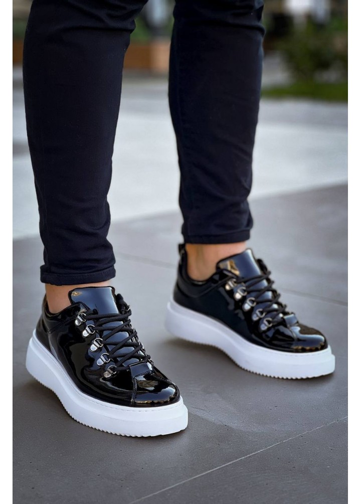 KB-X4  Kuback Siyah Rugan Yüksek Taban Bağcıklı Günlük Erkek Ayakkabı