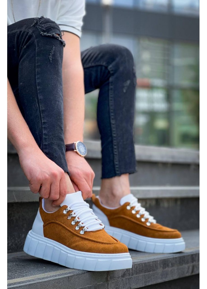 KB-X10 Kuback Taba Süet Beyaz Yüksek Taban Günlük Spor Ayakkabı