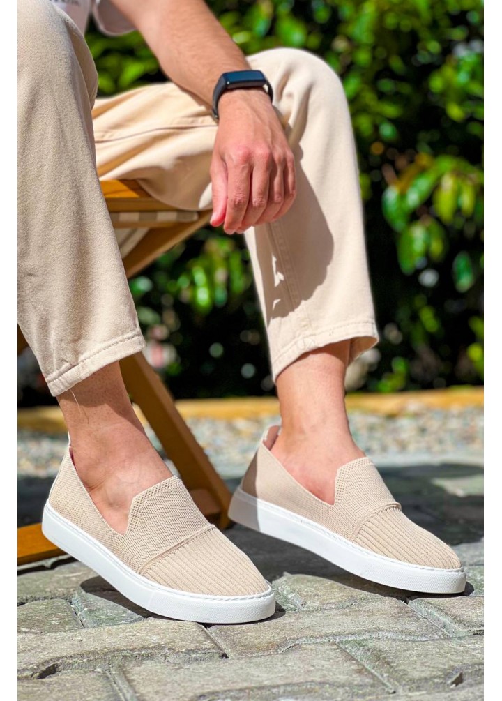KB-114  Kuback  Bej Triko Yüksek Taban Bağcıksız Günlük Erkek Ayakkabı