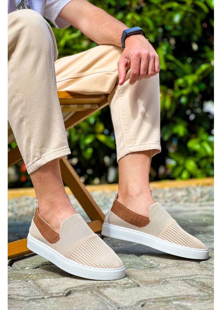 KB-114  Kuback Bej Taba Triko Yüksek Taban Bağcıksız Günlük Erkek Ayakkabı