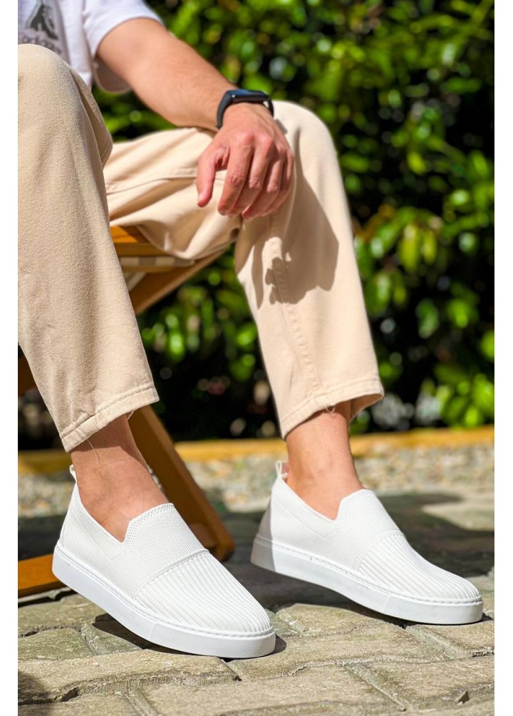 KB-114  Kuback Beyaz Triko Yüksek Taban Bağcıksız Günlük Erkek Ayakkabı
