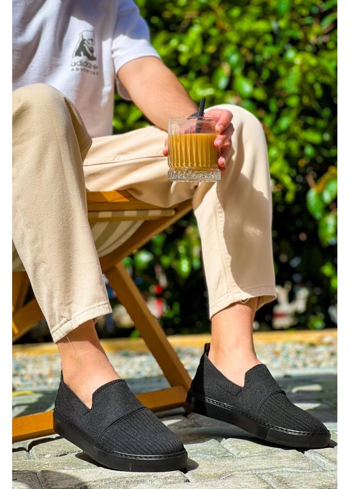 KB-114  Kuback Siyah Triko Siyah  Yüksek Taban Bağcıksız Günlük Erkek Ayakkabı