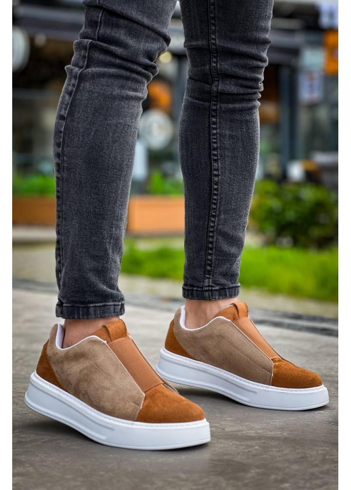 KB-007  Kuback  Vizon Taba Yüksek Taban Tek Bant Bağcıksız Günlük Erkek Ayakkabı